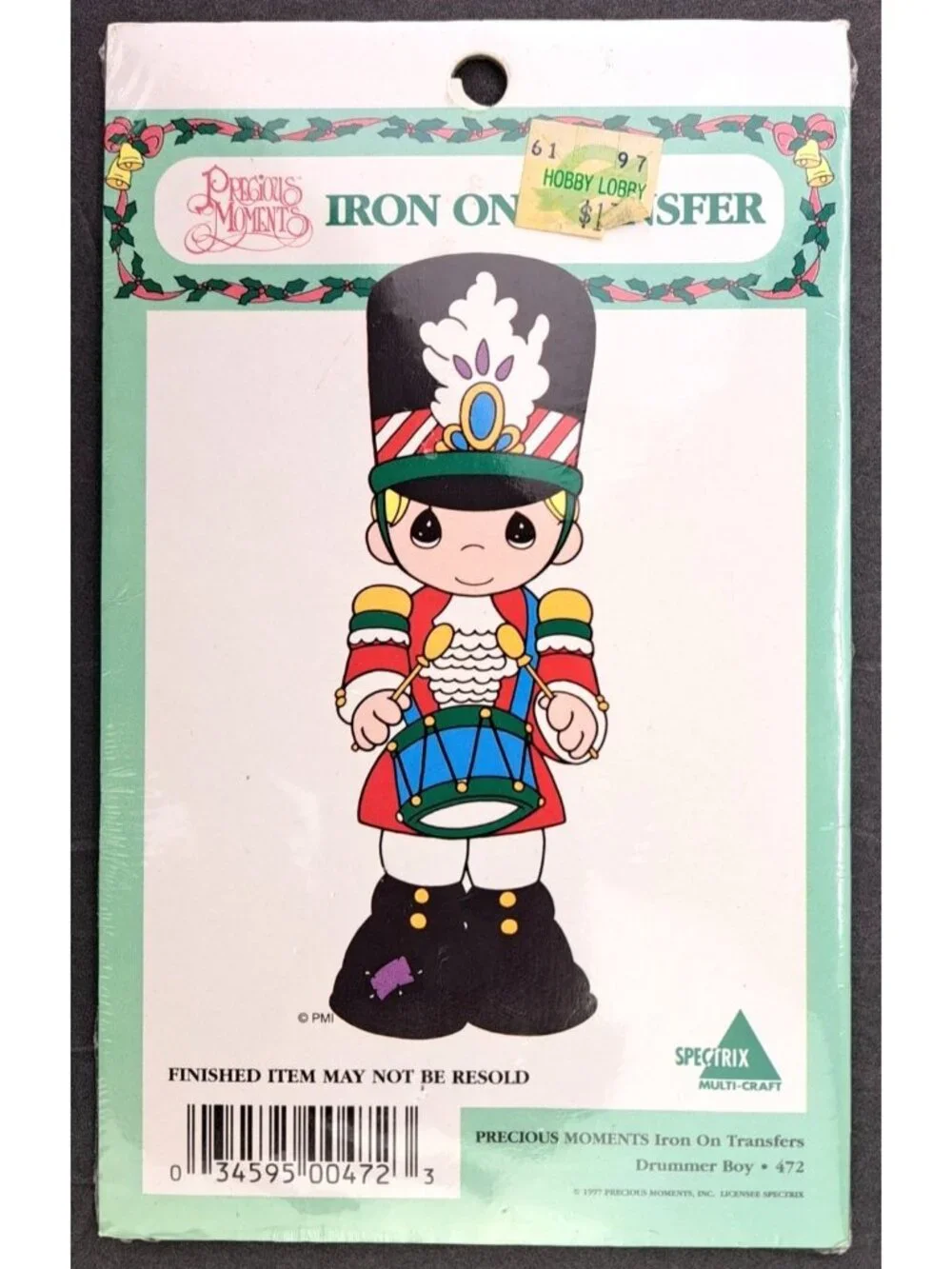Vintage Precious Moments Drummer Boy Iron-On Transfer Christmas Craft 1997 New